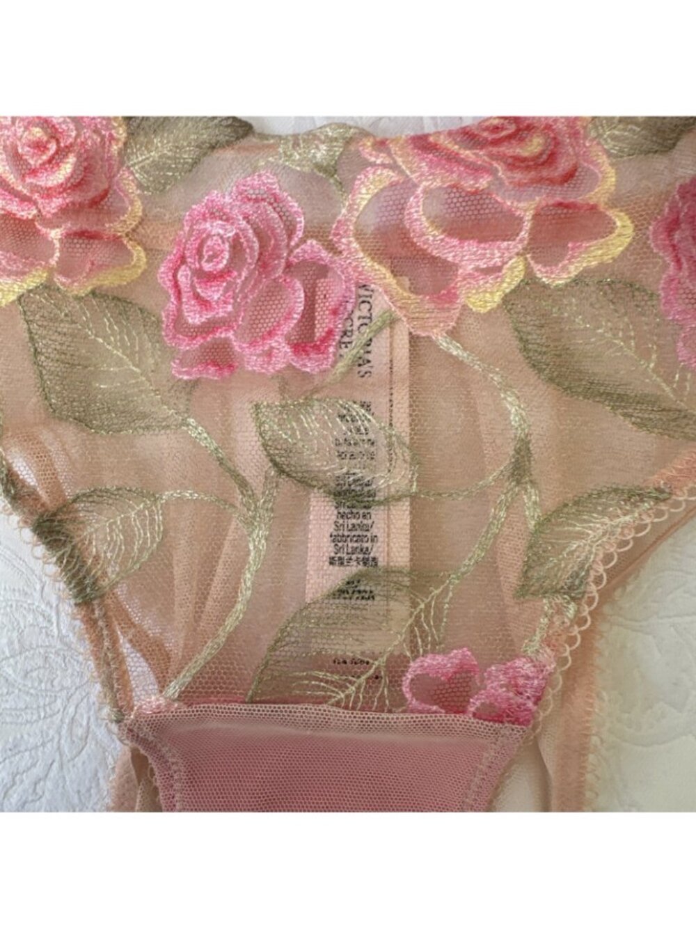 VICTORIA'S SECRET M PINK EMBROIDERED FLORAL HIGH LEG BRAZILIAN PANTIES NWT $30 - Picture 8 of 14